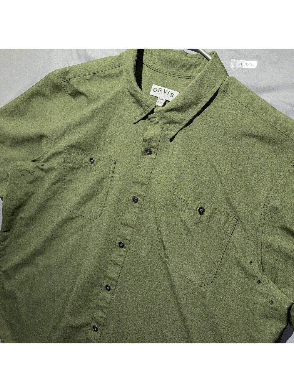 Orvis Short Sleeve Button Down Shirt Pockets Mens XXL 2XL Green Polyester